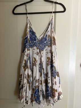 Intimately by Free People Spaghetti Dress with Blue & Brown Blooms Size Medium